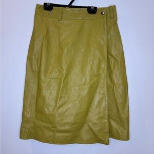 New Just Female mina leather wrap skirt in amber chartreuse green size small